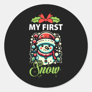 My First Snow Cute Snowman Winter Xmas Christmas Classic Round Sticker