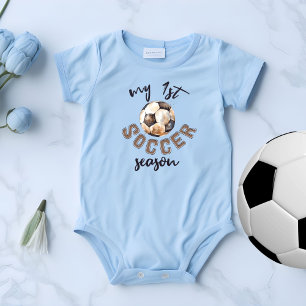 My First Soccer Season Watercolor Soccer Ball  Baby Bodysuit