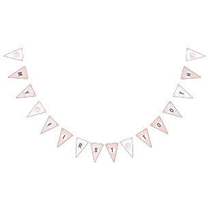 My First Tooth Party Decoration Pink Bunting Flags