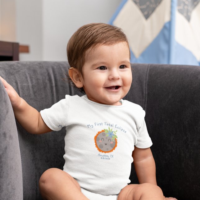 My First Total Solar Eclipse Custom Location Baby T-Shirt (Personalize with city & state.  All other text is editable too.)