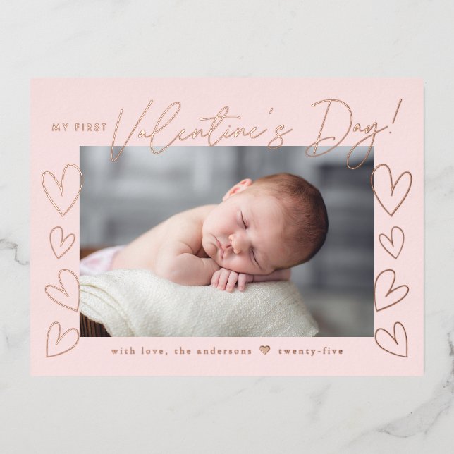 My First Valentine's Day Blush Valentine's Day Foil Holiday Postcard (Front)