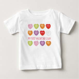 My First Valentine's Day Cute Vintage Heart Custom Baby T-Shirt