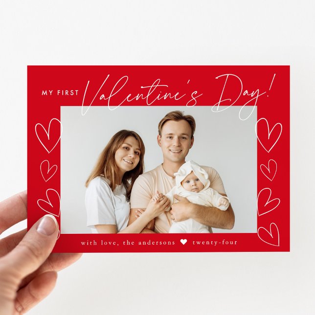 My First Valentine's Day Red Photo Holiday Card (Creator Uploaded)