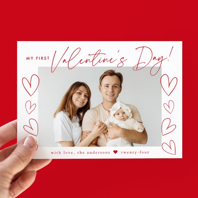 My First Valentine's Day Red Script Photo Holiday Card (Creator Uploaded)