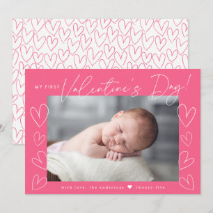 My First Valentine's Day Script Pink Photo Holiday Card