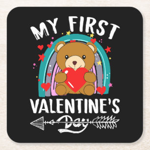 my first valentine's day square paper coaster