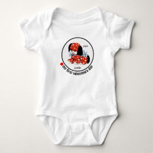 My First Valentine's Day. Vintage Puppy with heart Baby Bodysuit