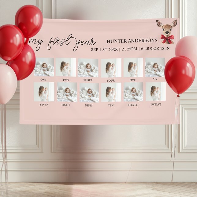 My First Year 12-Photo Pink & Red Deer | Woodland  Banner (Creator Uploaded)