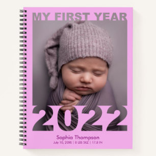My First Year 2022 Modern Cutout Baby Photo Pink Notebook