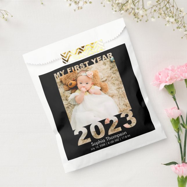 My First Year 2023 Modern Cutout Baby Photo Black Favour Bags (Sealed)
