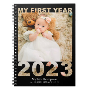 My First Year 2023 Modern Cutout Baby Photo Black Notebook