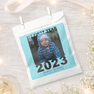 My First Year 2023 Modern Cutout Baby Photo Blue Favour Bags