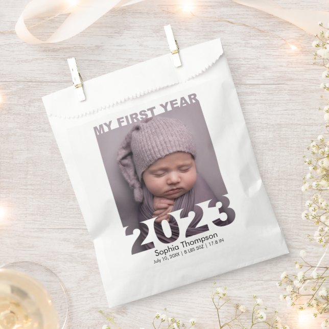 My First Year 2023 Modern Cutout Baby Photo White Favour Bags (Clipped)