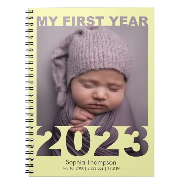 My First Year 2023 Modern Cutout Baby Photo Yellow Notebook (Front)