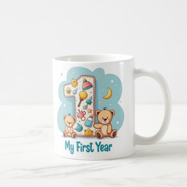 "My First Year  Adorable Baby Milestone Teddy Bear Coffee Mug (Right)