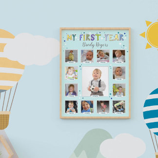 "My First Year" Baby Boy Keepsake Collage Poster