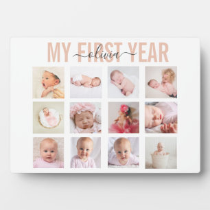 My First Year Baby Girl 12 Photo Collage  Plaque