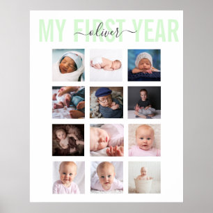 My First Year Baby Name 12 Photo Collage Poster