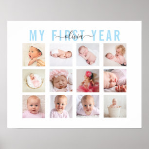 My First Year Baby Name 12 Photo Collage Poster