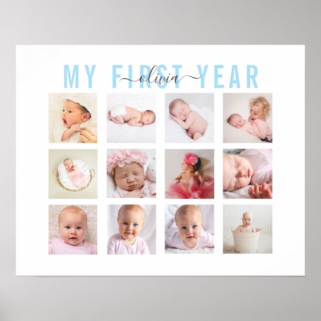 My First Year Baby Name 12 Photo Collage Poster (Front)