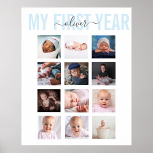 My First Year Baby Name 12 Photo Collage Poster