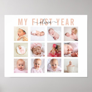 My First Year Baby Name 12 Photo Collage Poster