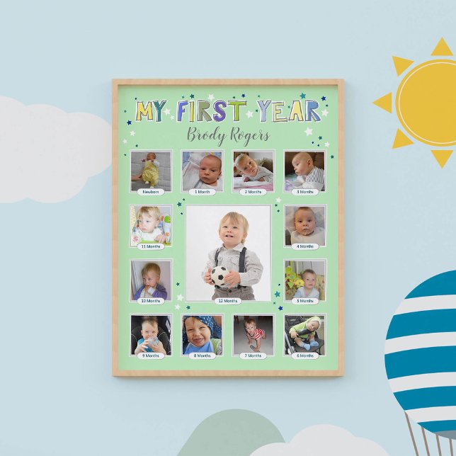 "My First Year" Memories Green Collage Baby Boy Photo Print (Creator Uploaded)