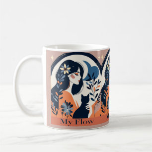 My Flow Mug – Boho Woman and Cat Art Coffee Cup