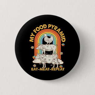My Food Pyramid Eat Meat Repeat Retro Vintage Bbq 6 Cm Round Badge
