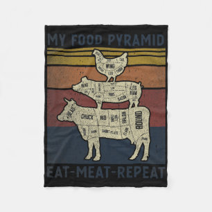 My Food Pyramid Eat Meat Repeat Retro Vintage Funn Fleece Blanket