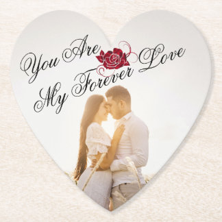 “My Forever Love” Red Rose Elegant Heart Shape  Paper Coaster