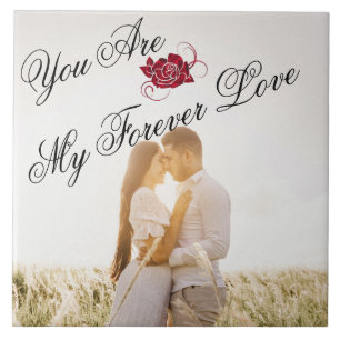 “My Forever Love” Red Rose Elegant Script Photo Tile