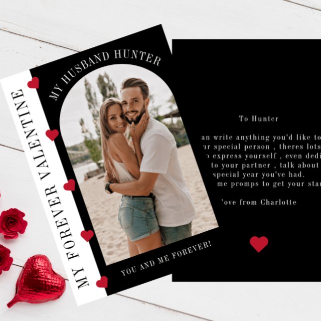 My forever Valentine husband modern stylish photo  Holiday Card (Creator Uploaded)