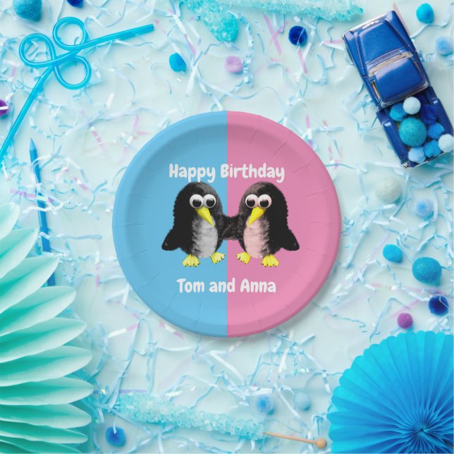 My friend the penguin ,Personalised  for Twins Pap Paper Plate (Party)