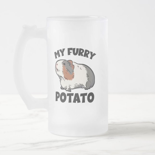 My furry potato guinea pig frosted glass beer mug (Left)