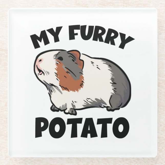 My furry potato guinea pig glass coaster (Front)