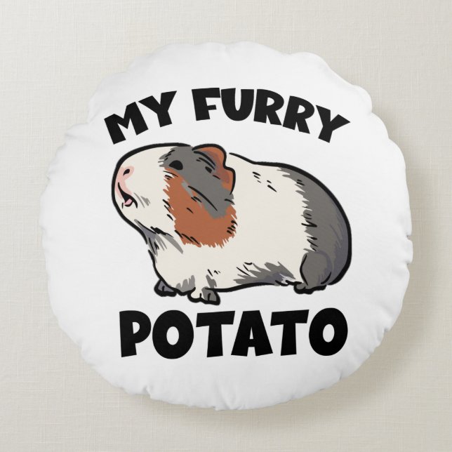 My furry potato guinea pig round cushion (Front)