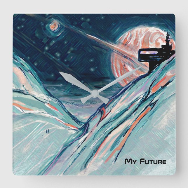 My Future Home in Space Square Wall Clock (Front)