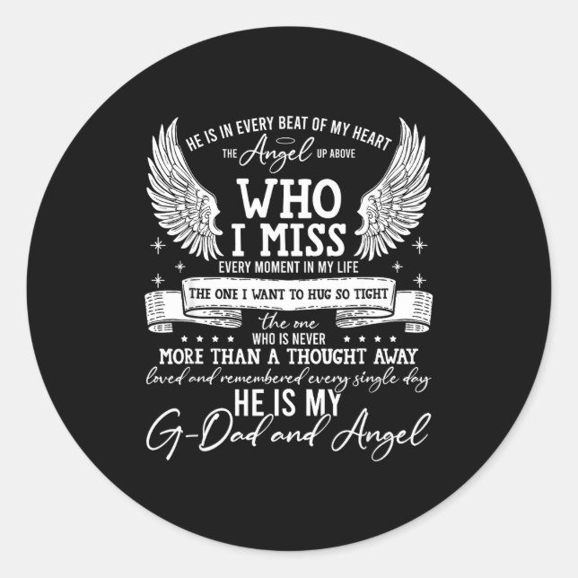 My G-dad Is My Guardian Angel In Heaven, Grief To  Classic Round Sticker (Front)