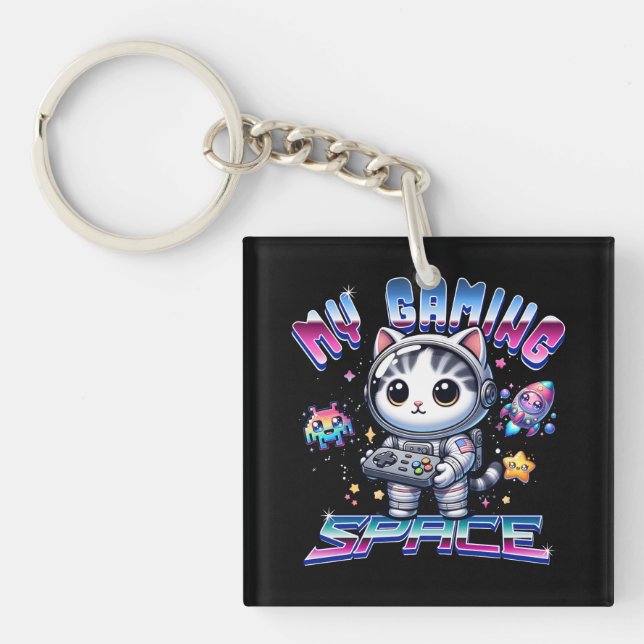 MY GAMING SPACE - KAWAII SPACE CAT KEY RING (Front)