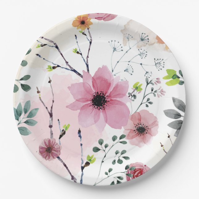 My Garden Flowers (watercolor technique) Paper Plate (Front)