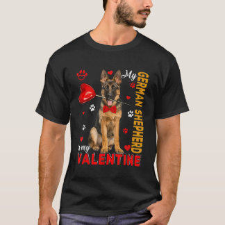 My German Shepherd Is My Valentine Cute Dog Holdin T-Shirt