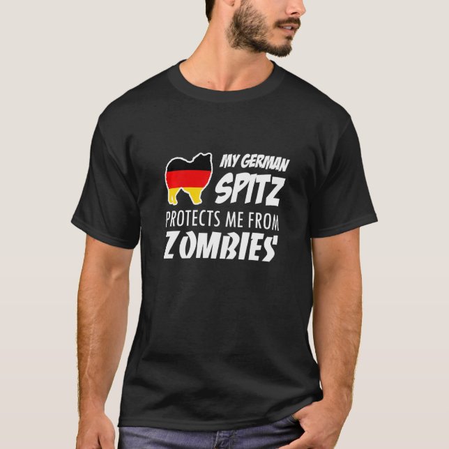 My German Spitz Protects Me From Zombies T-Shirt (Front)