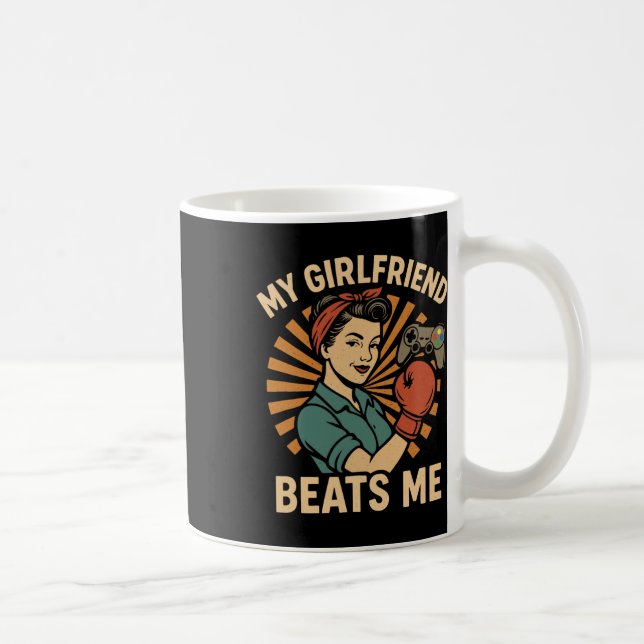 My Girlfriend Beats Me Retro Funny Men Couple Love Coffee Mug (Right)