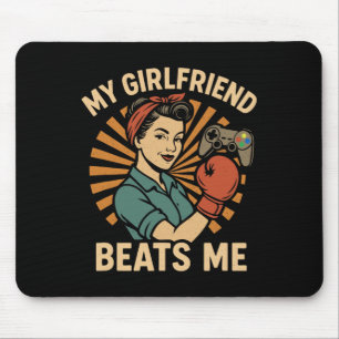 My Girlfriend Beats Me Retro Funny Men Couple Love Mouse Mat