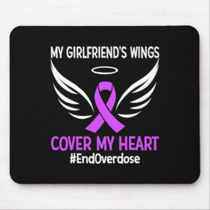My Girlfriend's Wings Cover My Heart Purple Ribbon Mouse Mat