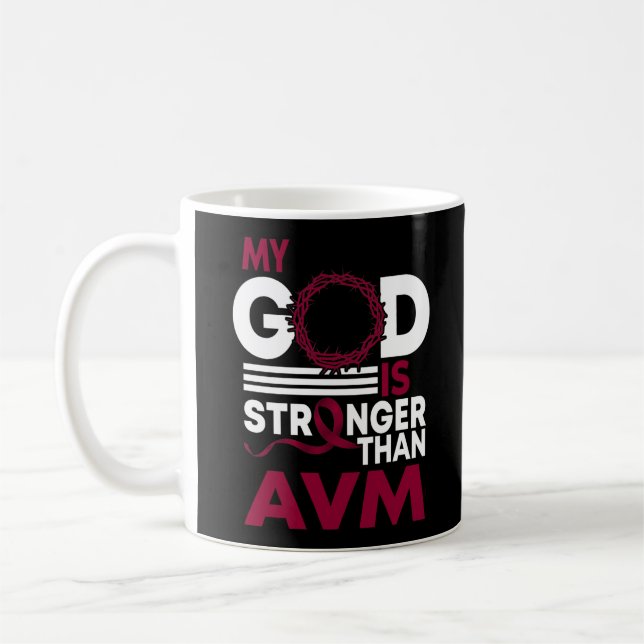 My God Is Stronger Than AVM Awareness Ribbon Coffee Mug (Left)