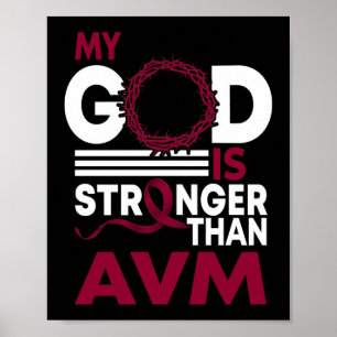 My God Is Stronger Than AVM Awareness Ribbon Poster