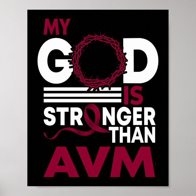 My God Is Stronger Than AVM Awareness Ribbon Poster (Front)
