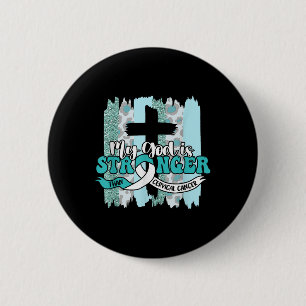 My God Is Stronger Than Cervical Cancer Awareness 6 Cm Round Badge